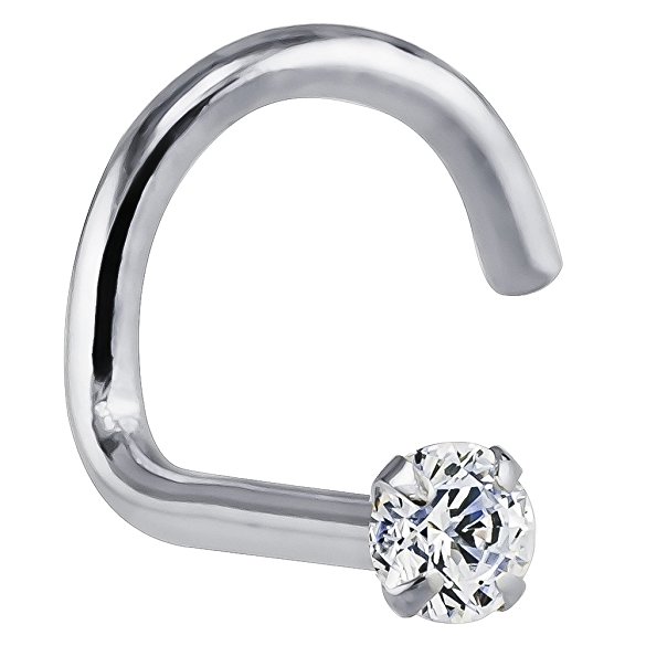 1.5mm (0.015 ct. tw) Diamond 14K White Gold Nose Ring Twist Screw - 20G