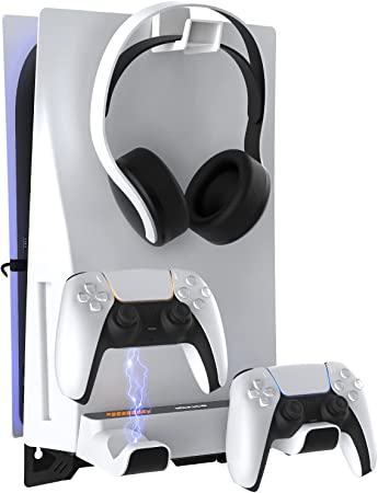 NexiGo PS5 Wall Mount Kit with Charging Station, Dual Controller Chargers, Steel Wall Stand, and Headphone Hanger - Compatible with Playstation 5 (Disc & Digital)