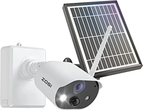 ZOSI C306 1080P Rechargeable Battery Powered Security Camera with Solar Panel,Indoor Outdoor,Night Vision,2-Way Audio,PIR Motion Detection,Smart Light,Sound Alarm,Cloud/SD Card Storage