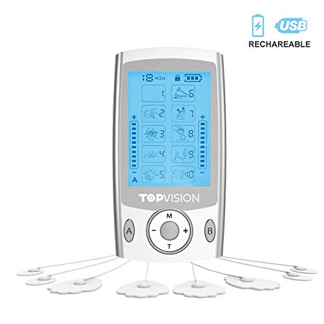 Tens Unit TOPVISION Electric Mini Pulse Massager with 10 Modes & 8 Pads Muscle Stimulator for Pain Relief (FDA Cleared)