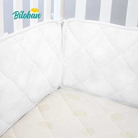 Biloban Safe Nursery Crib Bumper Pad, for Standard Size (52"28") Crib Toddler Bed, Washable Crib Bedding Bumper Liners 4 Pieces/Set White