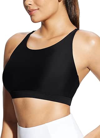 BALEAF Women's Lycra Swim Bra Modest Scoop Neck Criss Cross UPF50  Bikini Tops Sports Bathing Suit Built-in Bra