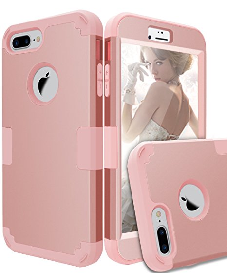 iPhone 7 Plus Case , TOPSKY Three Layer Heavy Duty High Impact Resistant Hybrid Protective Cover Case For iPhone 7 Plus , Rose Gold