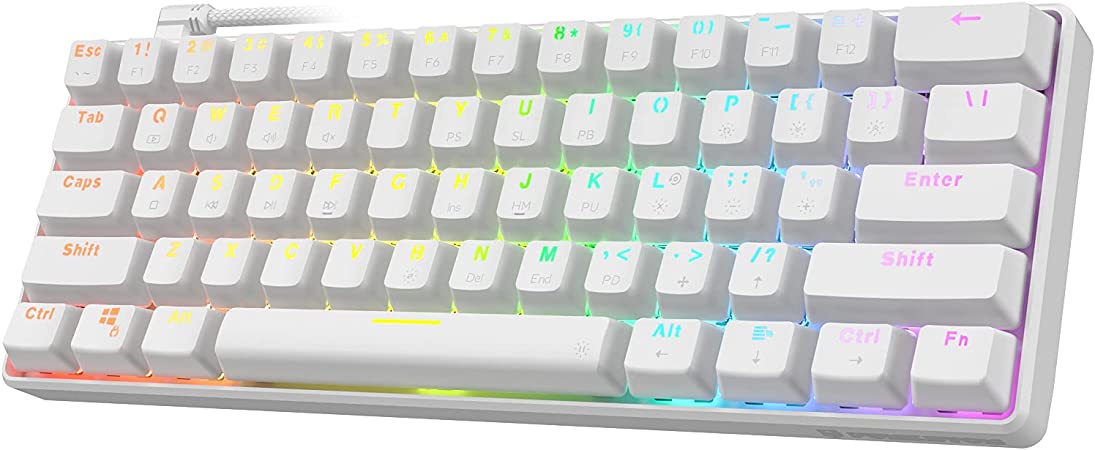 Punkston TH61 60% Mechanical Gaming Keyboard,RGB Backlit Wired Ultra-Compact Mini Mechanical Keyboard Full Keys Programmable White (Optical Black Switch)