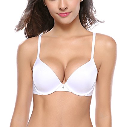 Wingslove Women Essential Underwire Lift Tailored Seamless Lightly Padded Push Up Plunge Bras Everyday's Lingerie