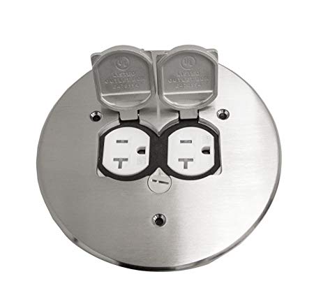 ENERLITES 975517-S 5.75" Nickel Plated Brass Dual Flip Lid Electrical Floor Box Cover with 20A Duplex Tamper-Weather Resistant Outlet, UL Listed