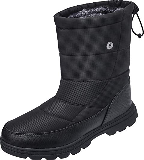soouops Women's Men's Winter Flat Snow Boots Waterproof Fur Ankle Warm Shoes