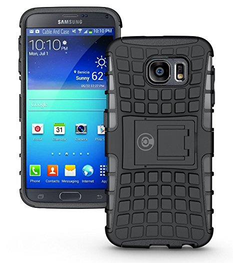 Galaxy s6 Case, By Cable And Case, Galaxy s6 Armor Cases- Compatible With Samsung Galaxy s6 SIV S IV [SM-G920F] - Soft/Hard Shell 2 in 1 Tough Protective Cover Skin - Black S6 Case