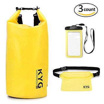 Waterproof Dry Bags Set for 20L Roll Top Dry Gear Backpack Waist Pouch Phone Case for Kayaking boating Canoeing Fishing Rafting Swimming Camping Snowboarding