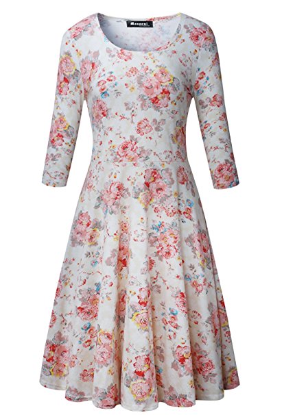 Women's Casual 3/4 Sleeve Floral Printed Cocktail Dress