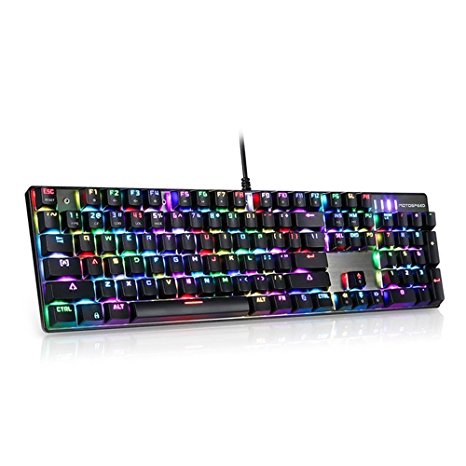 Motospeed CK104 Mechanical Keyboard with Blue Switches,LED RGB Backlit 104 keys Gaming USB Wired Keyboard with 9 Kinds light 50 million Keystrokes for PC& typist (CK104 Blue)