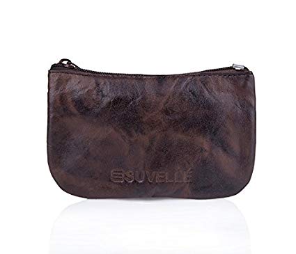 Suvelle Men’s Genuine Leather Zippered Coin Pouch Change Purse Key Holder Wallet WP470