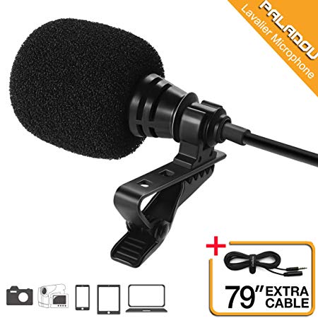 Paladou Lavalier Lapel Microphone Condenser Cell Phone 3.5 mm Mic, Pro Best for iPhone Android Recording/Youtube/Podcast/Voice Dictation/Video Conference/Smartphones/Studio/Interview/ASMR