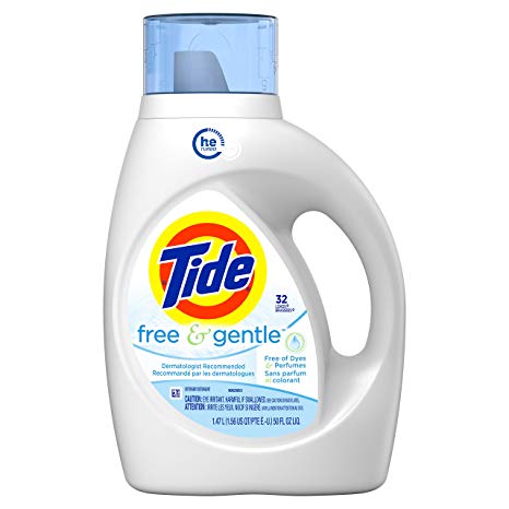 Tide Free and Gentle HE Liquid Laundry Detergent, 50 oz., Unscented and Hypoallergenic for Sensitive Skin, 32 Loads