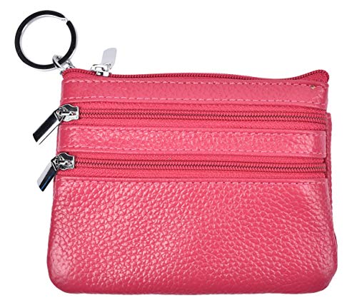 Yeeasy Womens Mini Coin Purse Wallet Genuine Leather Zipper Pouch with Key Ring