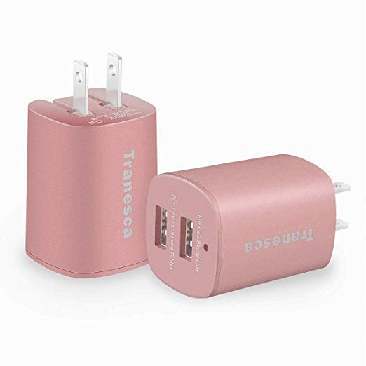 Tranesca Dual USB Wall Chargers for iPhone Xs/Xs Max, iPhone XR/8/7/6S/6S Plus/6 Plus/6, Samsung Galaxy S7/S6/S5 Edge, LG, HTC, Moto, Kindle and More-2 Pack (Rose Gold)