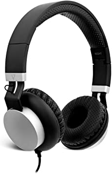 V7 HA601-3NP Headphones with Microphone and Volume Control, Folding, Lightweight Headset for iPad, iPhone, iPod, Tablets, Smartphones, Laptop Computer, PC, Black/Silver