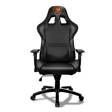 Cougar Armor Black Comfortable Gaming Chair, Black - Ergonomic Design, Breathable PVC Leather and Adjustable backrest