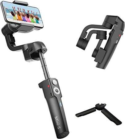 MOZA Mini-S Foldable Smartphone Gimbal stabilizer with an Extension Pole Timelapse Object Tracking Zoom Inception 3-Axis Video Stabilizer for iPhone Xs/Max/Xr/X/11 Pro Max Samsung Note 9/S9 Huawei