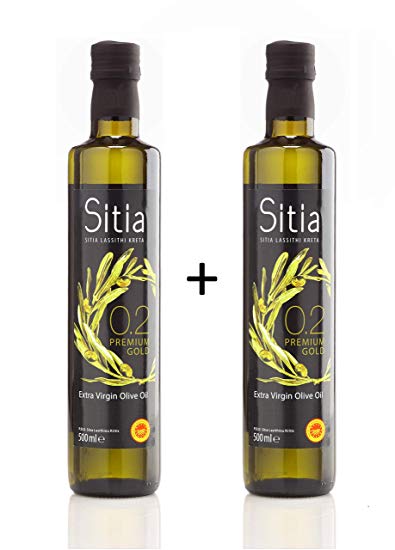Premium Gold Sitia Olive Oil [2pk of 16.9oz/500mL] Cold Pressed, Kosher, Unblended, Low Acidity and High in Polyphenols and Antioxidants, ideal for Keto Diets