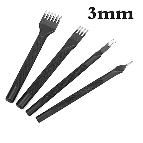 Aiskaer Latest Model Stainless Steel 3mm 1/2/4/6 Prong DIY Diamond Lacing Stitching Chisel Set Leather Craft Kits,Has been polished, more sharp and durable