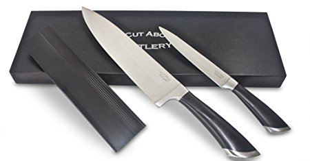 8" Chef and 5" Utility Knife Kit Plus 8" Universal Sheath from A Cut Above Cutlery Made with Full Tang Stainless Steel and Impact Resistant ABS Handles Includes Free Knife Skills eBook