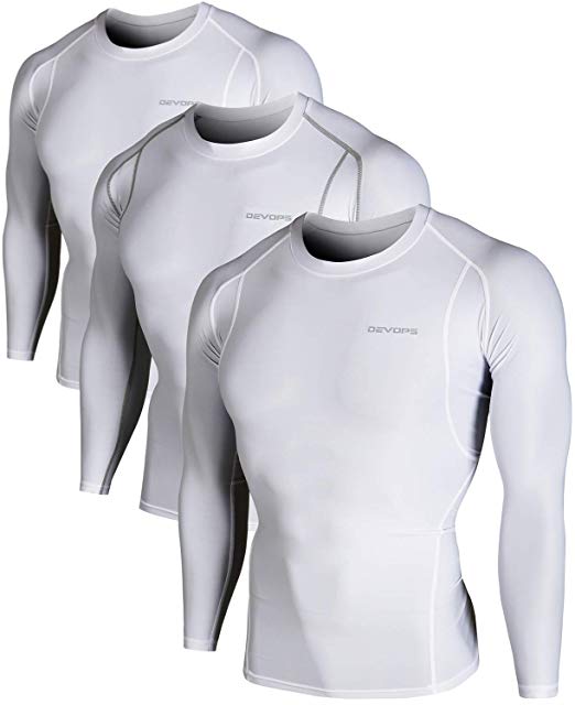 DEVOPS Men's 2~3 Pack Cool Dry Athletic Compression Long Sleeve Baselayer Workout T-Shirts