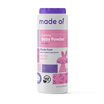 Organic Baby Powder by MADE OF - Talc Free Baby Powder for Sensitive Skin and Eczema - NSF Organic Certified - Made in USA - 3.4oz (Fragrance Free, 1-Pack)
