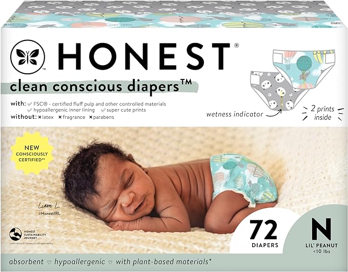 The Honest Company Clean Conscious Diapers | Plant-Based, Sustainable | Above It All   Pandas | Club Box, Size Newborn, 72 Count