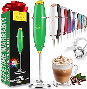 Zulay Powerful Milk Frother Handheld Foam Maker for Lattes - Whisk Drink Mixer for Coffee, Mini Foamer for Cappuccino, Frappe, Matcha, Hot Chocolate by Milk Boss (Green/Yellow)