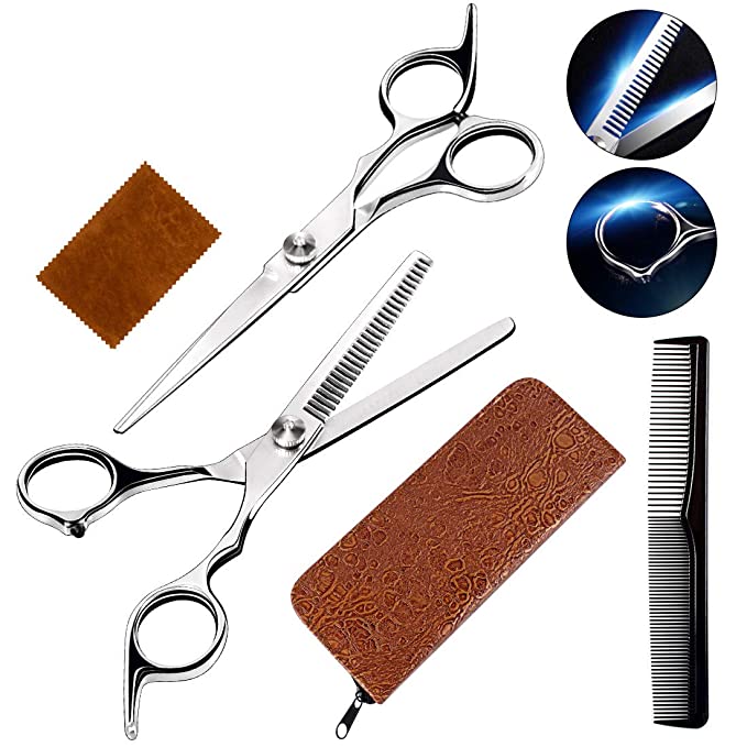 Professional Hairdressing Scissors Shears Stainless Steel Scissors with Haircut Comb Hairdressing Tool With Leather Case For Home,Salon,Barbers