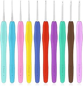 10 Small Lace Crochet Hooks Set, Knitting Needles 0.5mm/0.75mm/1mm/1.25mm/1.5mm/1.75mm/2mm/2.25mm/2.5mm/2.75mm Ergonomic Handle Crochet Hooks for Lacework