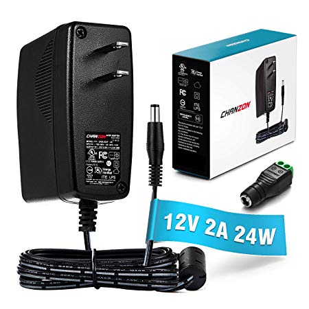 [UL Listed] Chanzon 12V 2A 24W AC DC Switching Power Supply Adapter (Input 100-240V, Output 12 Volt 2 Amp) Wall Wart Transformer Charger for DC12V CCTV Camera LED Strip Light (6Ft Cord, 24 Watt Max)