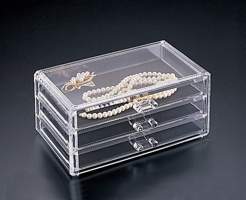 Home-it Clear Acrylic Cosmetic Holder Large 3 Drawer Jewerly Chest or Make up Case Lipstick Liner Brush Holder Organizer
