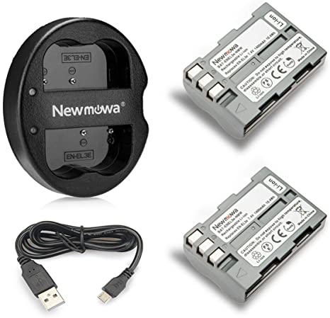 Newmowa EN-EL3 Replacement Battery (2-Pack) and Dual USB Charger for Nikon EN-EL3e and Nikon D50, D70, D70s, D80, D90, D100, D200, D300, D300S, D700