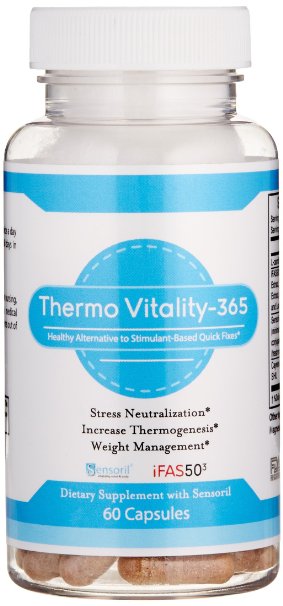 ThermoVitality-365, The Healthy Alternative To Stimulant Based Quick Fixes, Caffeine Free Natural Thermogenic and Wellness Formula For Weight Management, Stress Reduction and Improved Mood, 60 V-Caps