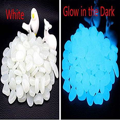 ASIBT 500 Pcs Glow in the Dark Stones,Garden Pebbles Rocks for Outdoor, Walkway, Window, Yard Grass, and Fish Tank Decoration (White)