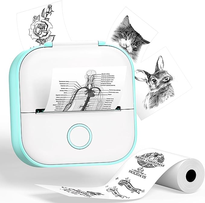 Phomemo Inkeless Printer- T02 Mini Printer Sticker Maker Bluetooth Thermal Pocket Printer for Study Notes, Stickers, Photos, DIY Printing, for Birthday, Green