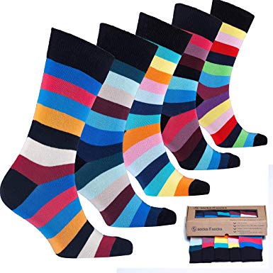 Socks n Socks-Mens 5pair Luxury Colorful Cotton Fun Novelty Dress Socks Gift Box