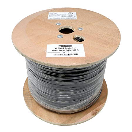 Lightkiwi E6618 12AWG 2-Conductor 12/2 Direct Burial Wire for Low Voltage Landscape Lighting, 500ft