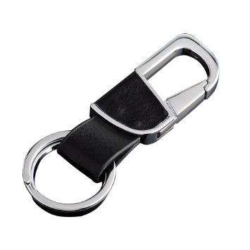 ChuangYi Gift Clip on Belt Loops Pants Buckle Double Rings leather Keyring Keychain Car Key Chain Ring Key (Black 3)
