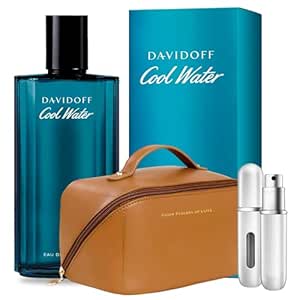 Cool Water by Men's Cologne - 4.2 Oz - Gift Set Pack - Toiletry Bag and Refillable Empty Perfume Bottle