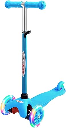 ChromeWheels Scooter for Kids, Deluxe 3 Wheel Scooter for Toddlers 4 Adjustable Height Glider with Kick Scooters, Lean to Steer with LED Flashing Light for Ages 3-6 Girls Boys