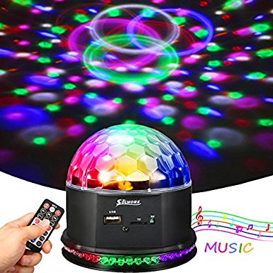 Disco Lights,SOLMORE Dj Lights Party Lights LED RGB Crystal Magic Ball Music Player,Auto/Sound/Flash/Rotation Modes with USB/SD/Remote Control,Multifunction and Colorful Visual Effects For Home KTV Birthday Parties Karaoke DJ Show Outdoor Wedding Bar 2017 New Year