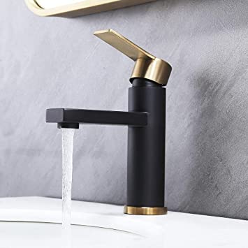 Comllen Commercial Single Handle One Hole Gold and Matte Black Bathroom Faucet,Durable Vanity Faucet Lavatory Faucet SUS304 Stainless Steel Rustproof
