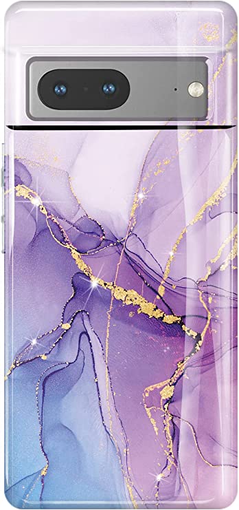 luolnh Pixel 7 Case,Google Pixel 7 Marble Glitter Brilliant Cute Design Soft Silicone Rubber TPU Bumper Cover Phone Case for Google Pixel 7 6.3 Inch(2022) -Abstract Purple