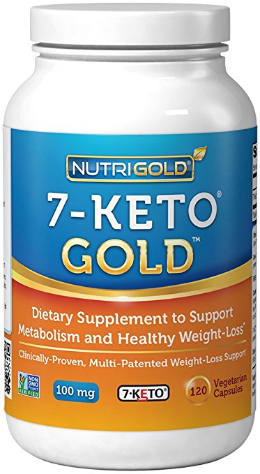 Nutrigold 7-Keto 100mg, 120 Vegetarian Capsules (Recommended as #1 in Belly-Blasting Weight-Loss Supplements)