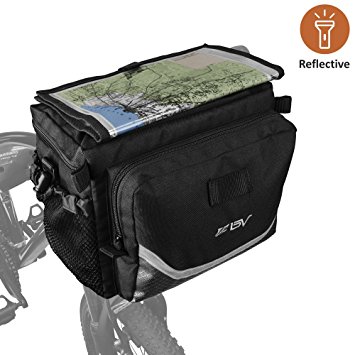 BV Bicycle Cycling Map Sleeve Quick-Release Front Basket Frame Tube Handlebar Bag with Two Mesh Pockets, Bike Pouch for Mountain, Road, MTB, Folding Bike