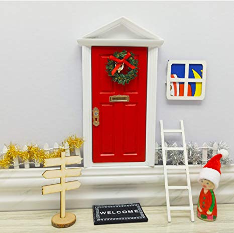 blminiatures Mini Elf Door Opening Red Christmas Festive Fairy Door Set