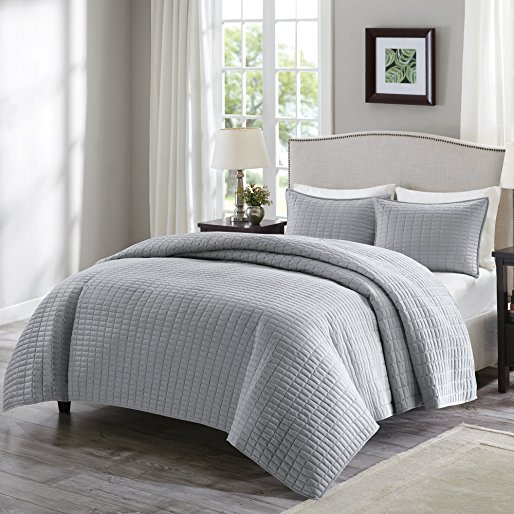 Comfort Spaces - Kienna Quilt Mini Set - 2 Piece - Gray- Stitched Quilt Pattern - Twin/Twin XL size, includes 1 Quilt, 1 Sham